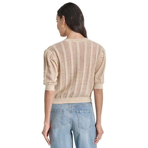 DKNY Womens Mixed Stitch Puff-Sleeve Sweater