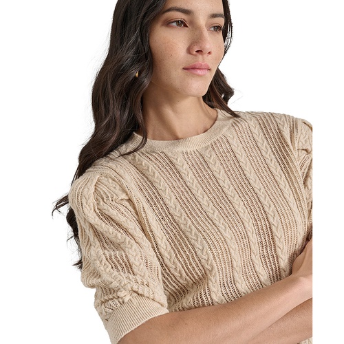 DKNY Womens Mixed Stitch Puff-Sleeve Sweater