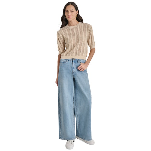 DKNY Womens Mixed Stitch Puff-Sleeve Sweater