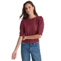 Womens Mixed Stitch Puff-Sleeve Sweater