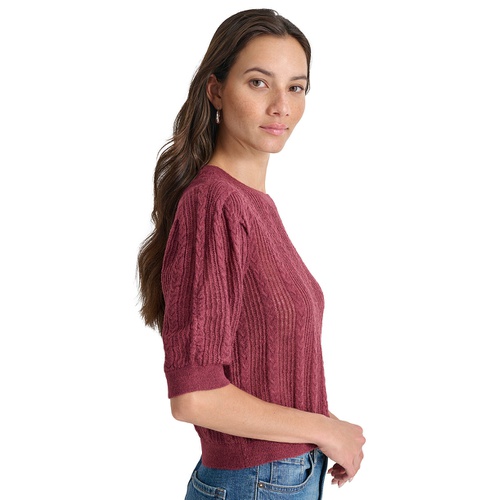 DKNY Womens Mixed Stitch Puff-Sleeve Sweater