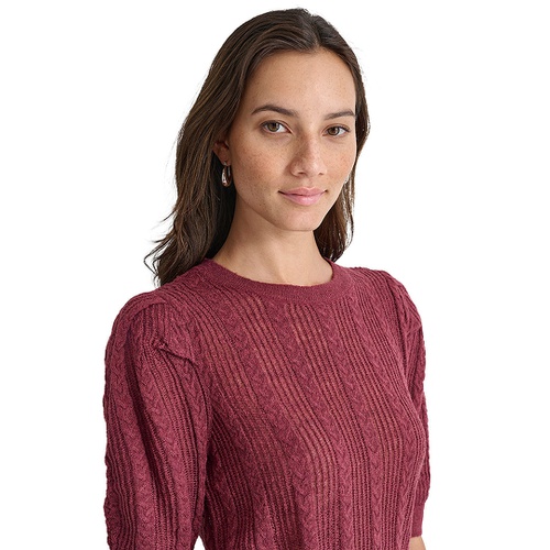 DKNY Womens Mixed Stitch Puff-Sleeve Sweater