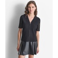 Womens Ribbed Short-Sleeve Zip-Front Top