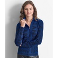 Womens Quarter-Zip Embossed Sweater