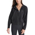 Womens Embroidered-Logo Cropped Zip-Front Fleece Hoodie