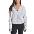 Womens Embroidered-Logo Cropped Zip-Front Fleece Hoodie