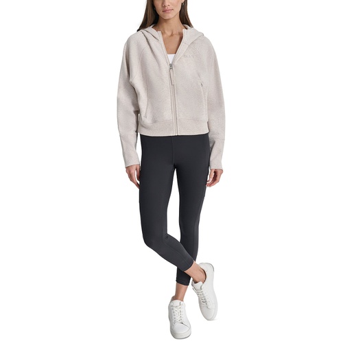 DKNY Womens Embroidered-Logo Cropped Zip-Front Fleece Hoodie