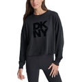 Womens Cotton Flocked-Logo Long-Sleeve Top