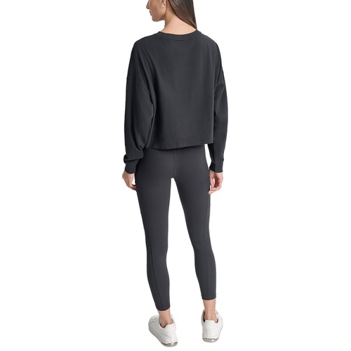 DKNY Womens Cotton Flocked-Logo Long-Sleeve Top