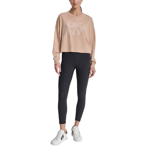 DKNY Womens Cotton Flocked-Logo Long-Sleeve Top