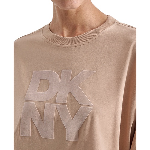 DKNY Womens Cotton Flocked-Logo Long-Sleeve Top