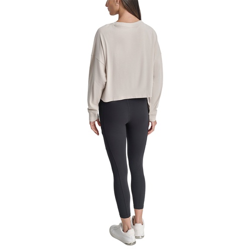 DKNY Womens Cotton Flocked-Logo Long-Sleeve Top