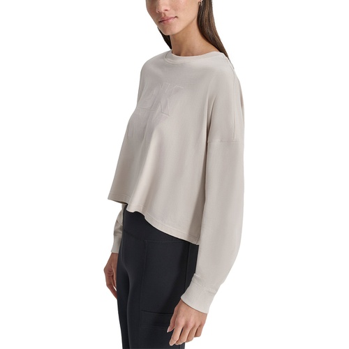 DKNY Womens Cotton Flocked-Logo Long-Sleeve Top