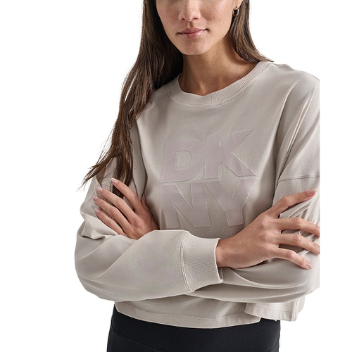 DKNY Womens Cotton Flocked-Logo Long-Sleeve Top