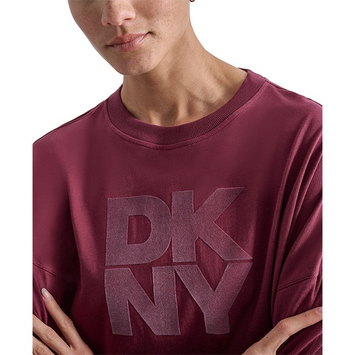 DKNY Womens Cotton Flocked-Logo Long-Sleeve Top