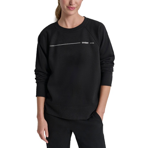 DKNY Womens Rhinestone Logo Fleece Sweatshirt