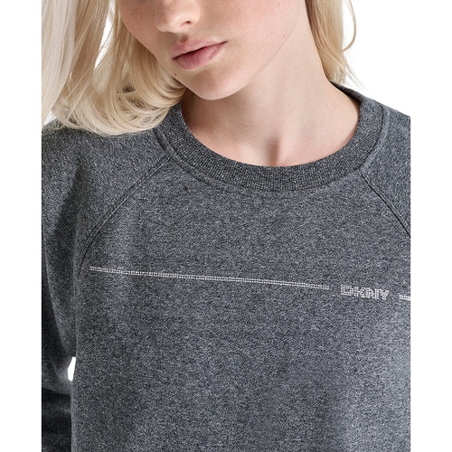 DKNY Womens Rhinestone Logo Fleece Sweatshirt