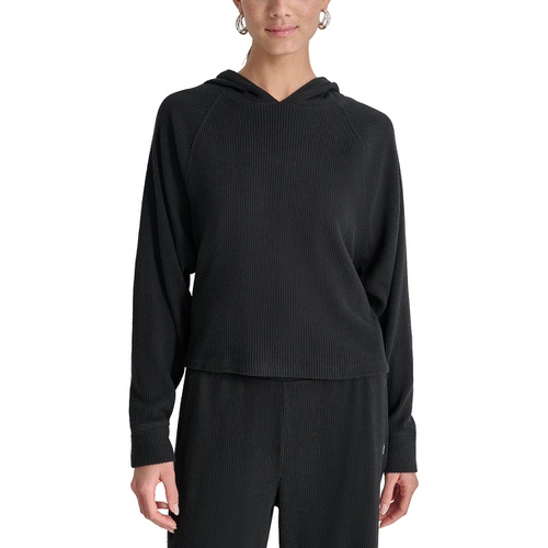 DKNY Sport Womens Ribbed Hoodie Pullover