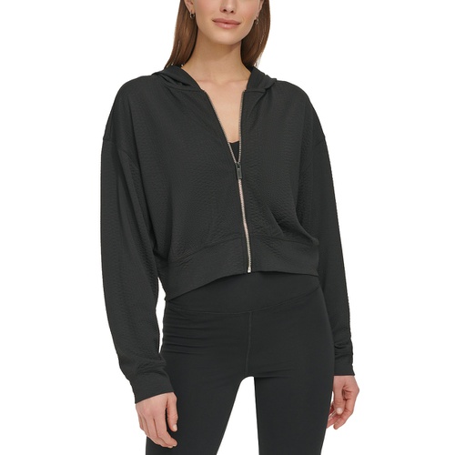 DKNY Womens Textured-Jacquard Long-Sleeve Hoodie