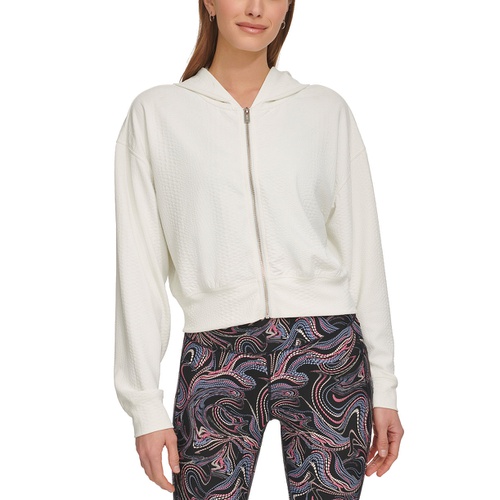 DKNY Womens Textured-Jacquard Long-Sleeve Hoodie