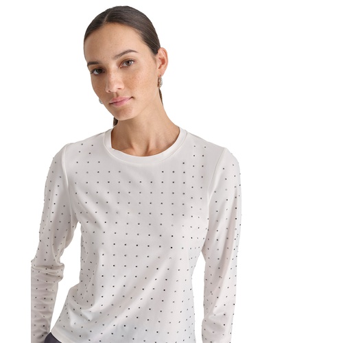 DKNY Petite Studded Long-Sleeve Crewneck Top