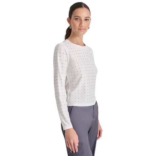 DKNY Petite Studded Long-Sleeve Crewneck Top