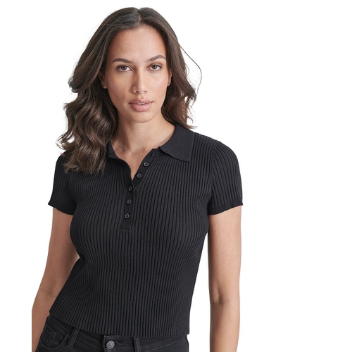 DKNY Petite Short-Sleeve Ribbed Polo Shirt