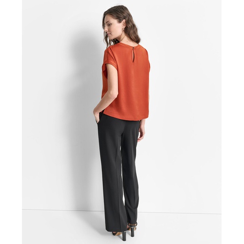 DKNY Womens Mixed-Media Extended-Shoulder Blouse