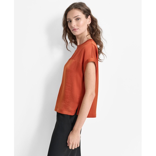 DKNY Womens Mixed-Media Extended-Shoulder Blouse