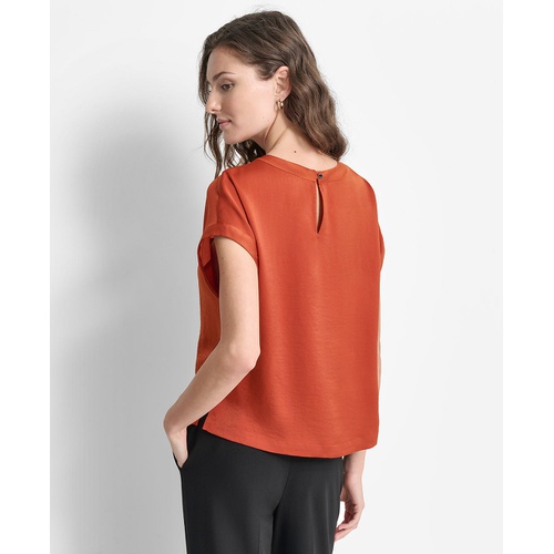 DKNY Womens Mixed-Media Extended-Shoulder Blouse