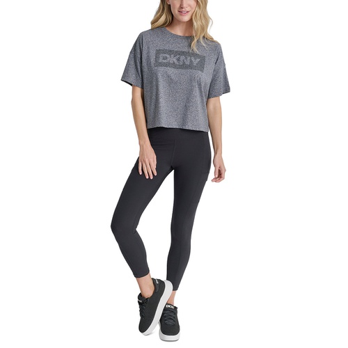 DKNY Womens Cotton Rhinestone-Graphic Cropped T-Shirt