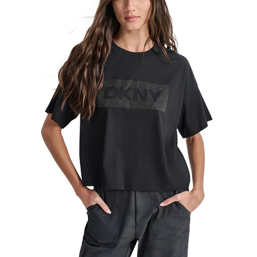 DKNY Womens Cotton Rhinestone-Graphic Cropped T-Shirt