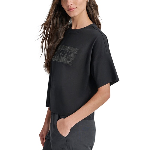 DKNY Womens Cotton Rhinestone-Graphic Cropped T-Shirt