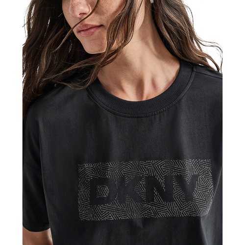 DKNY Womens Cotton Rhinestone-Graphic Cropped T-Shirt