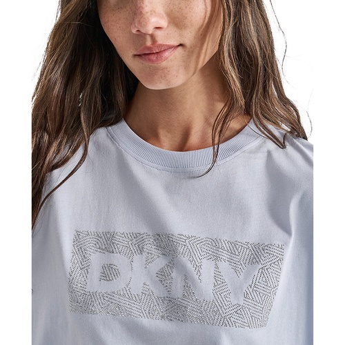 DKNY Womens Cotton Rhinestone-Graphic Cropped T-Shirt