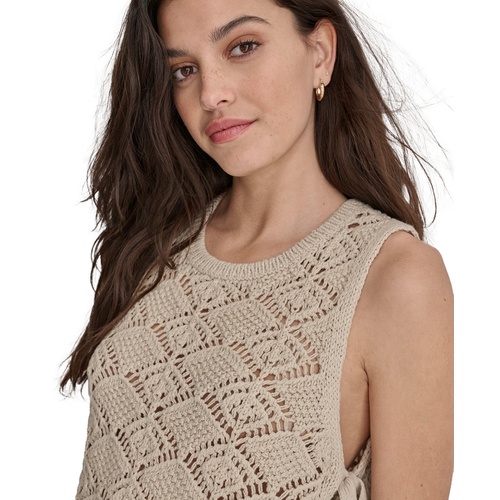 DKNY DKNY Womens Crocheted Split-Side Tied Tank Top