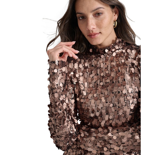 DKNY Womens Sequin & Paillette Embellished Long-Sleeve Top