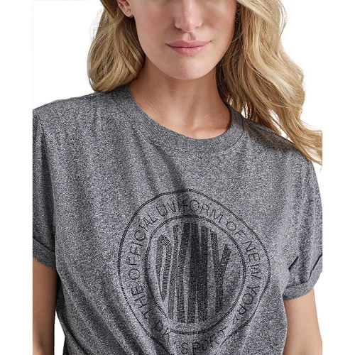 DKNY Womens Rhinestone Medallion Knot T-Shirt