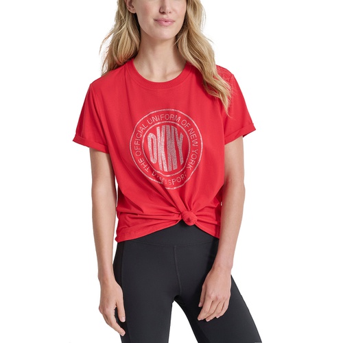 DKNY Womens Rhinestone Medallion Knot T-Shirt