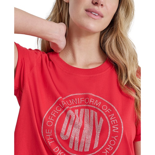 DKNY Womens Rhinestone Medallion Knot T-Shirt