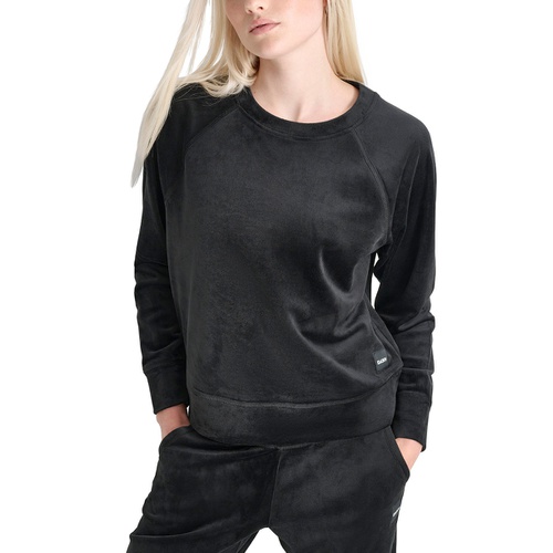 DKNY Womens Platinum Velour Crewneck Sweatshirt