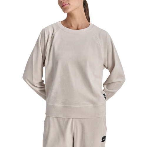 DKNY Womens Platinum Velour Crewneck Sweatshirt