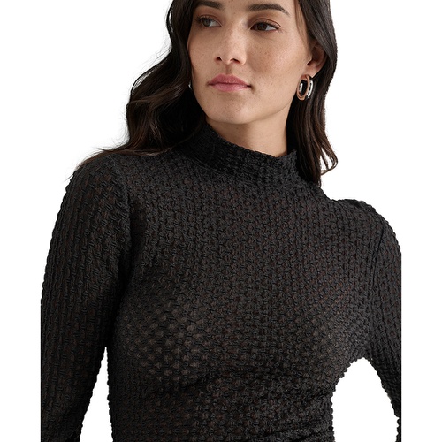 DKNY Womens Pebble Texture Long-Sleeve Mock Neck Top