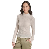 Womens Pebble Texture Long-Sleeve Mock Neck Top