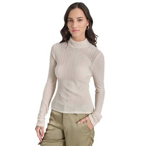 DKNY Womens Pebble Texture Long-Sleeve Mock Neck Top