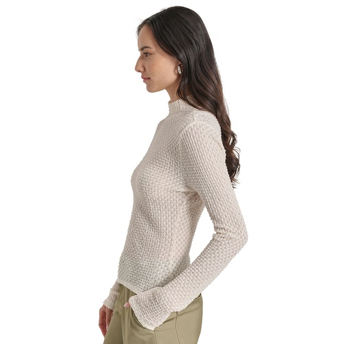 DKNY Womens Pebble Texture Long-Sleeve Mock Neck Top