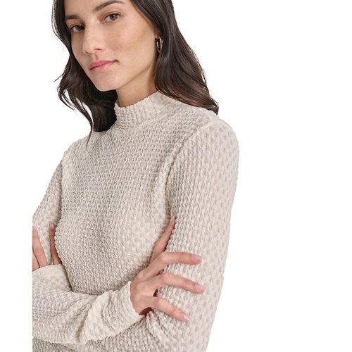 DKNY Womens Pebble Texture Long-Sleeve Mock Neck Top