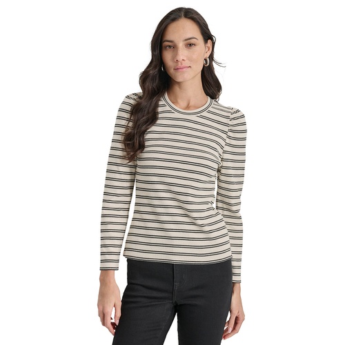 DKNY Womens Striped Long-Sleeve Crewneck Top