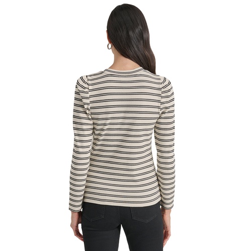 DKNY Womens Striped Long-Sleeve Crewneck Top