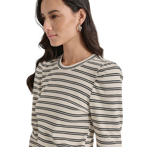 DKNY Womens Striped Long-Sleeve Crewneck Top